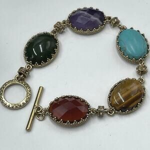 Lauren Ralph Lauren Multicolor Cabochon Stone‎ Gold Tone Toggle Bracelet